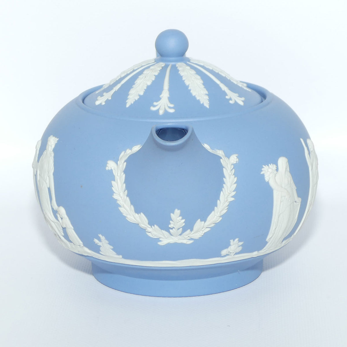 Wedgwood Jasper | White on Pale Blue tea pot depicting Grecian Maidens