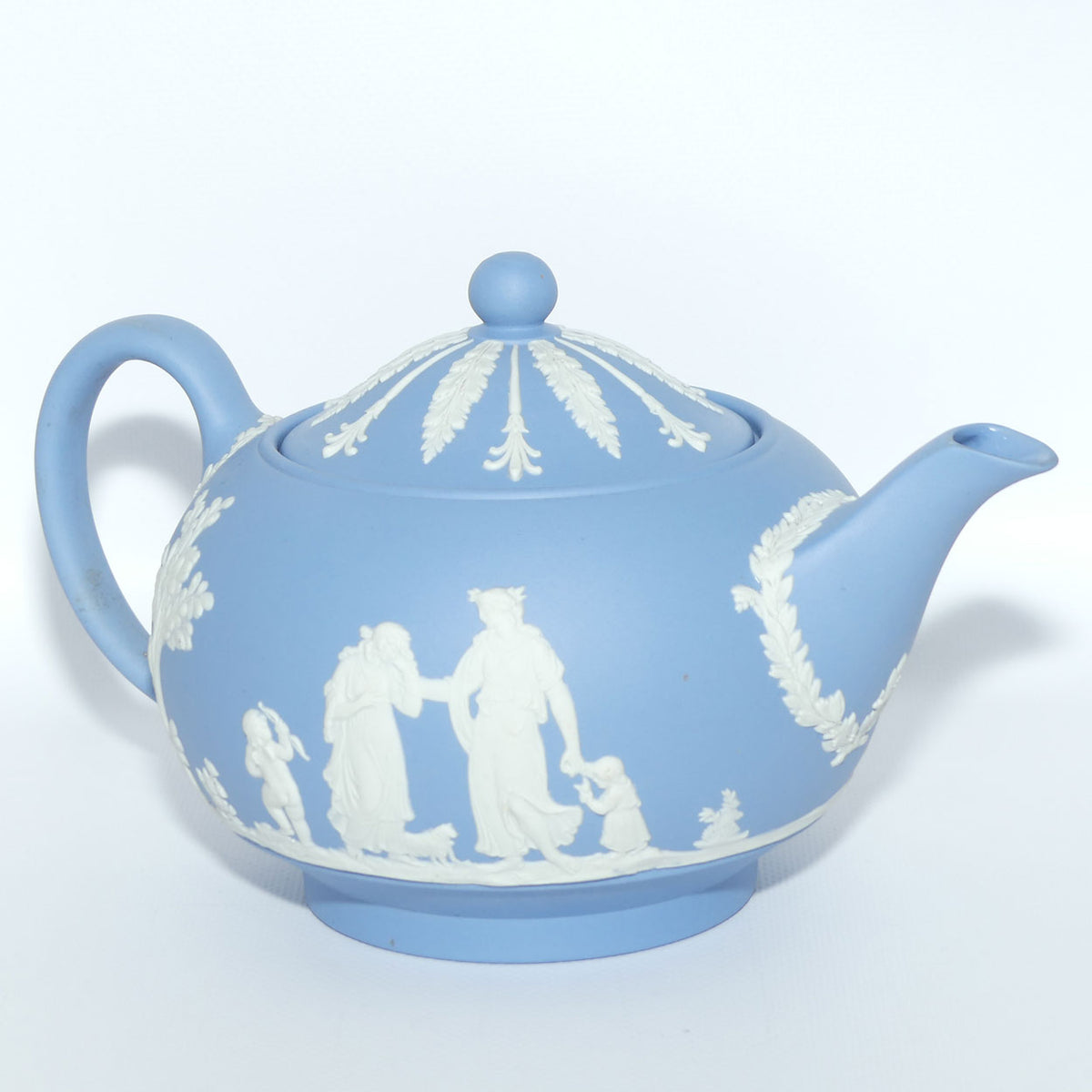 Wedgwood Jasper | White on Pale Blue tea pot depicting Grecian Maidens