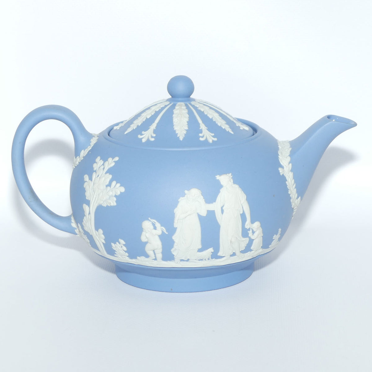 Wedgwood Jasper | White on Pale Blue tea pot depicting Grecian Maidens