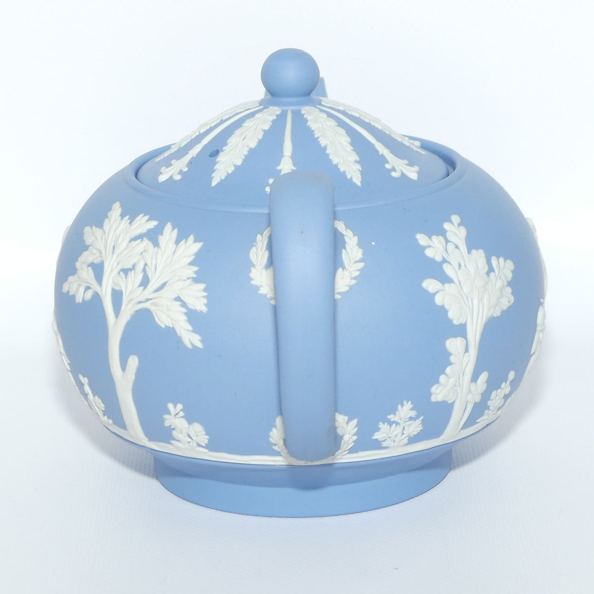 Wedgwood Jasper | White on Pale Blue tea pot depicting Grecian Maidens