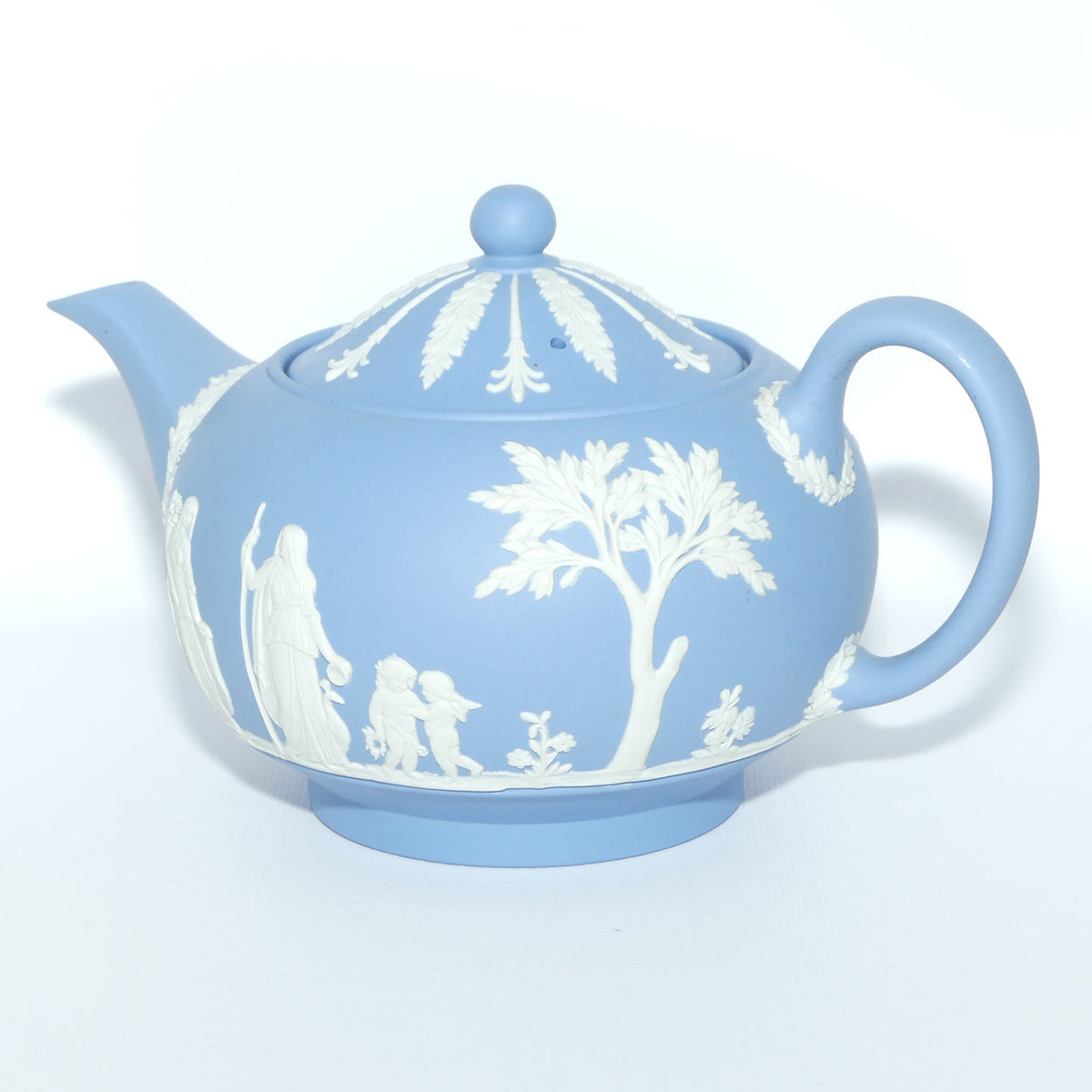 Wedgwood Jasper | White on Pale Blue tea pot depicting Grecian Maidens