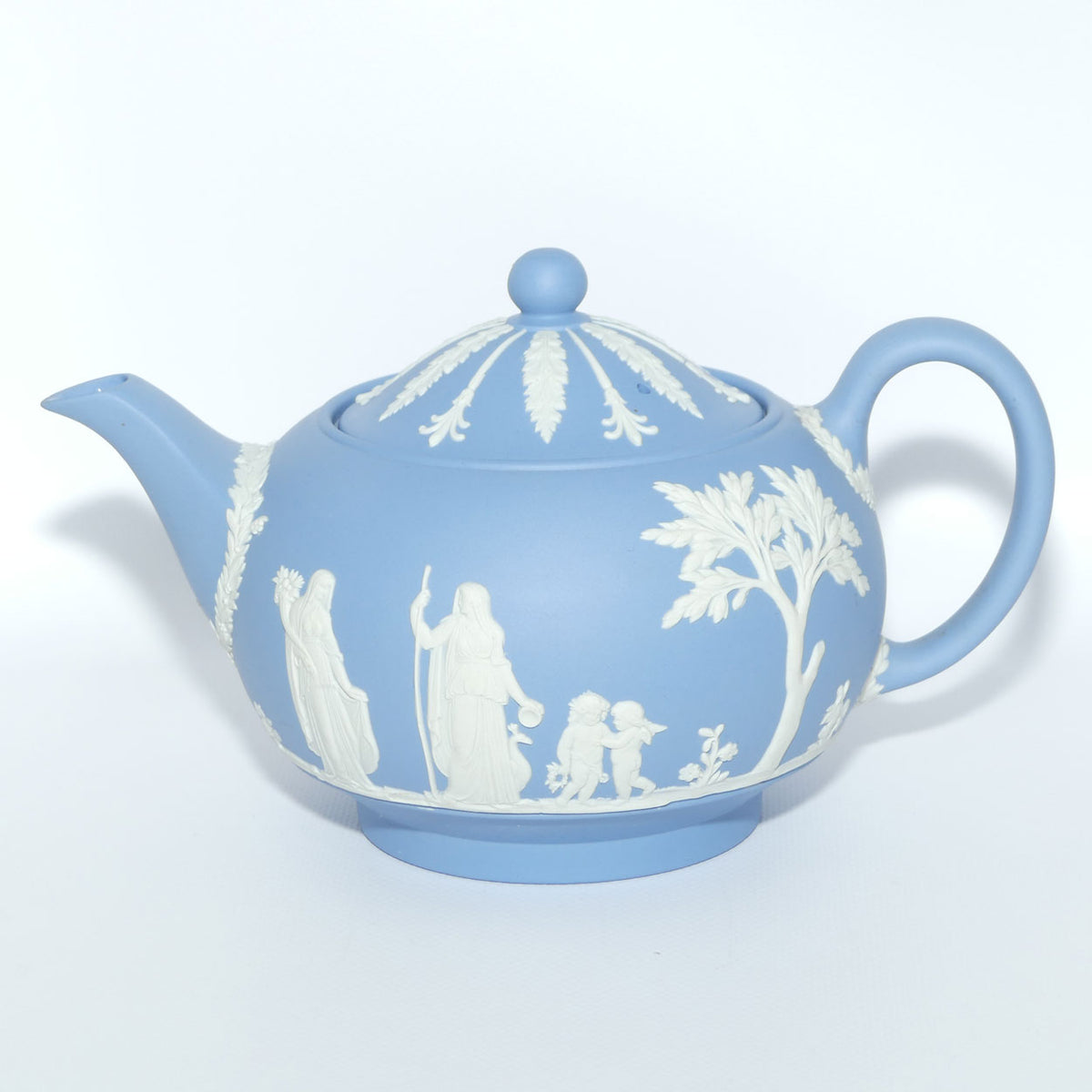 Wedgwood Jasper | White on Pale Blue tea pot depicting Grecian Maidens