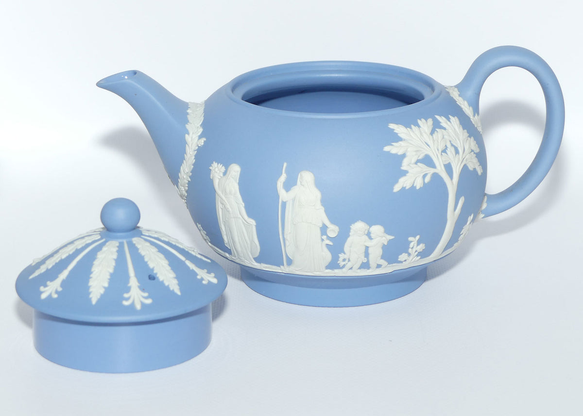 Wedgwood Jasper | White on Pale Blue tea pot depicting Grecian Maidens