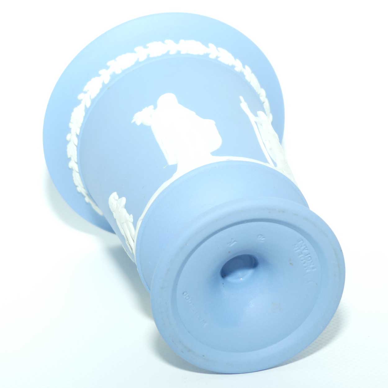 Wedgwood Jasper | White on Pale Blue trumpet shape vase | 13.5cm tall