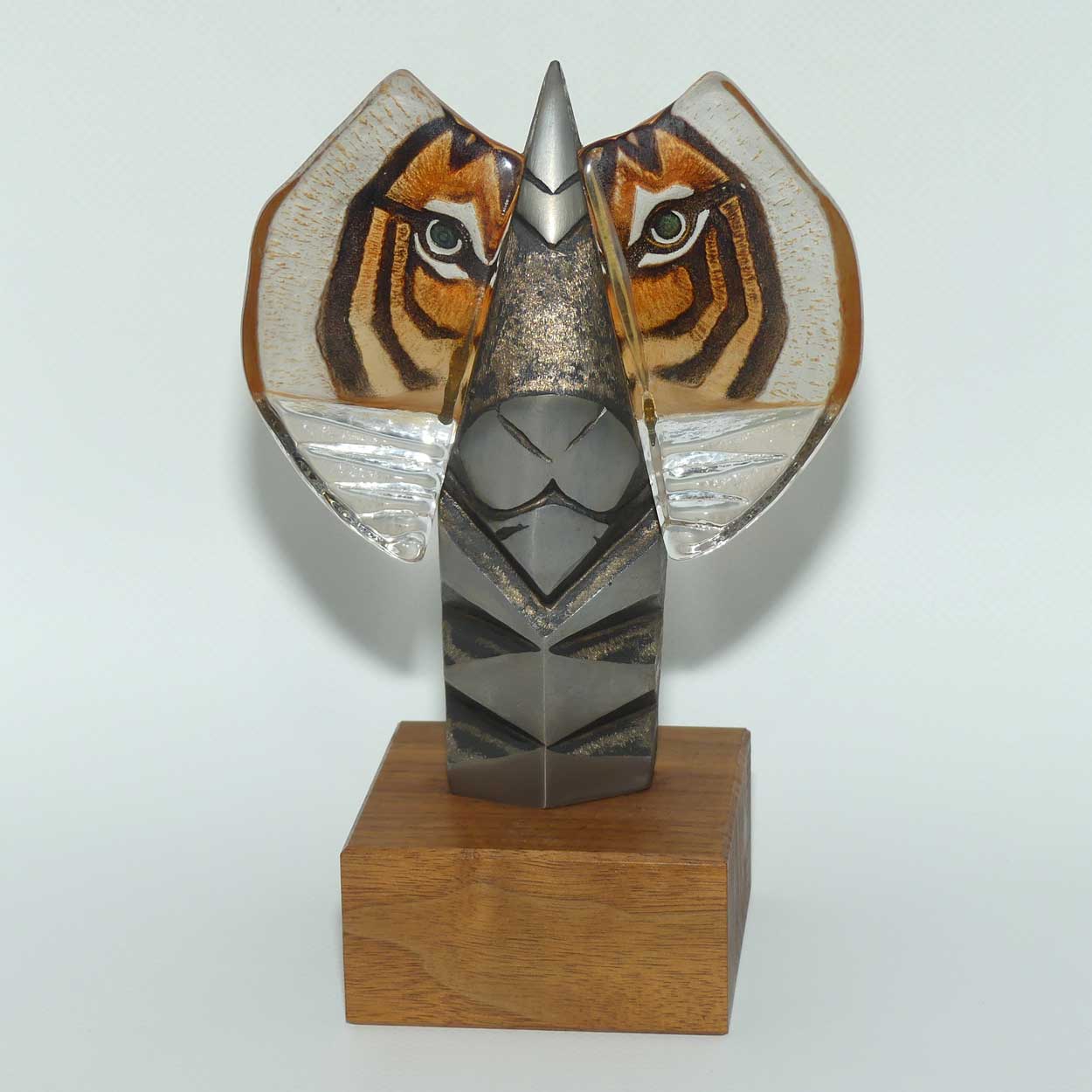 Mats Jonasson Sweden Crystal | The Hunter | Tiger | Hand Painted Crystal and Steel Limited Edition sculpture | Limited Edition sculpture