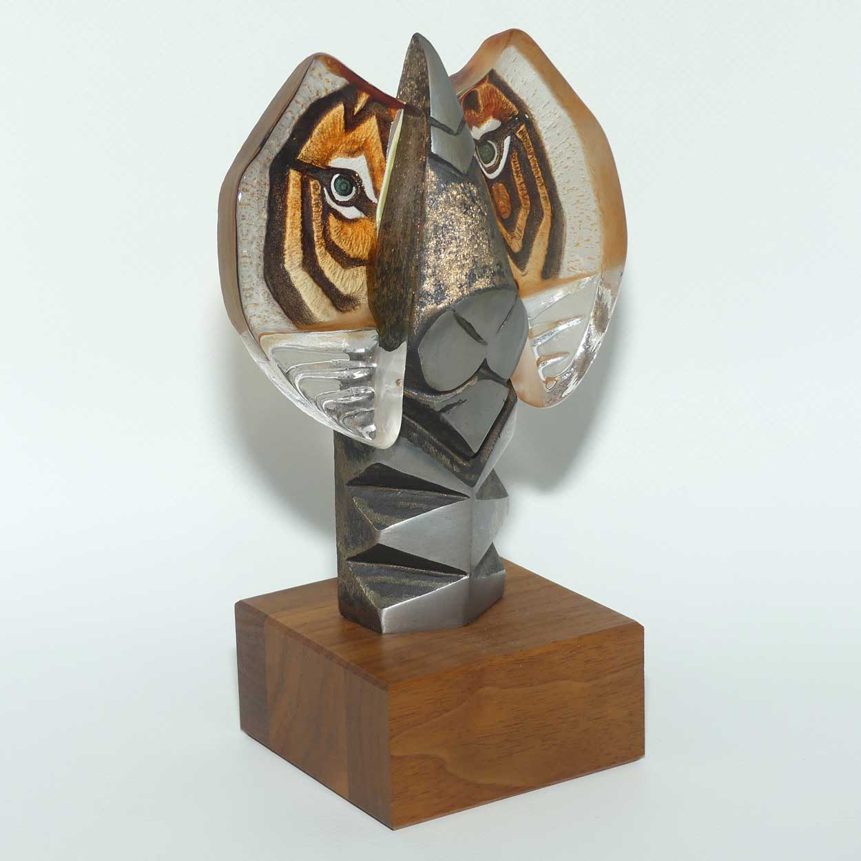 Mats Jonasson Sweden Crystal | The Hunter | Tiger | Hand Painted Crystal and Steel Limited Edition sculpture | Limited Edition sculpture