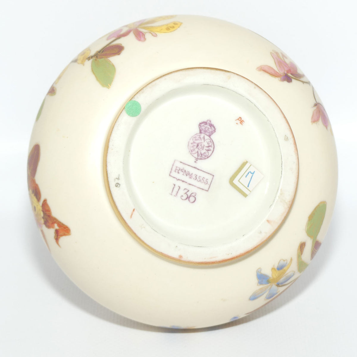 Royal Worcester Blush Ivory hand painted bulbous jug with orchid and dolphin handle | Smaller size |