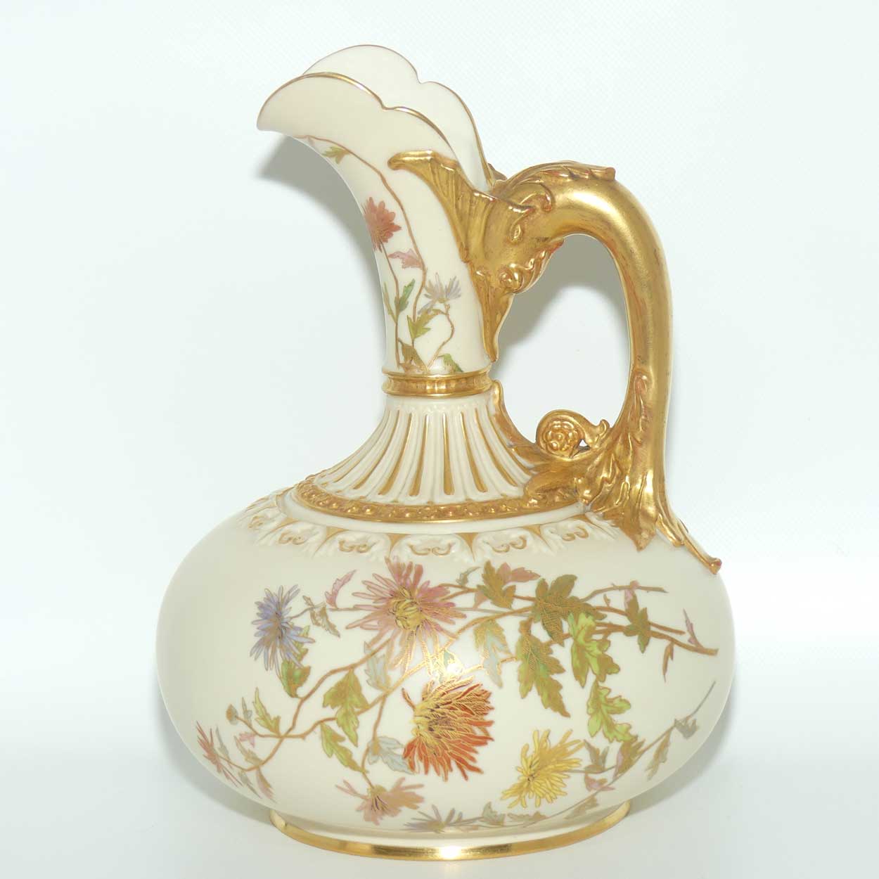 Royal Worcester Blush Ivory hand painted bulbous jug with dolphin handle (Larger)
