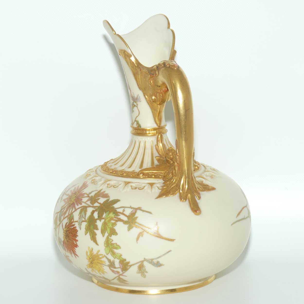 Royal Worcester Blush Ivory hand painted bulbous jug with dolphin handle (Larger)