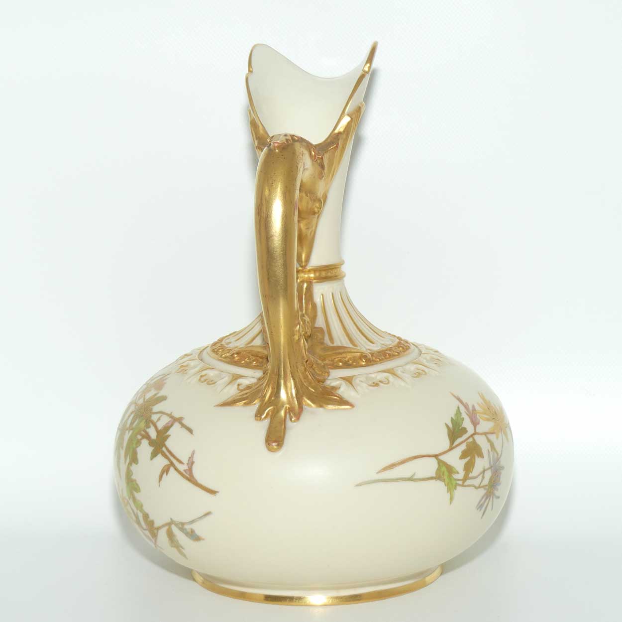 Royal Worcester Blush Ivory hand painted bulbous jug with dolphin handle (Larger)