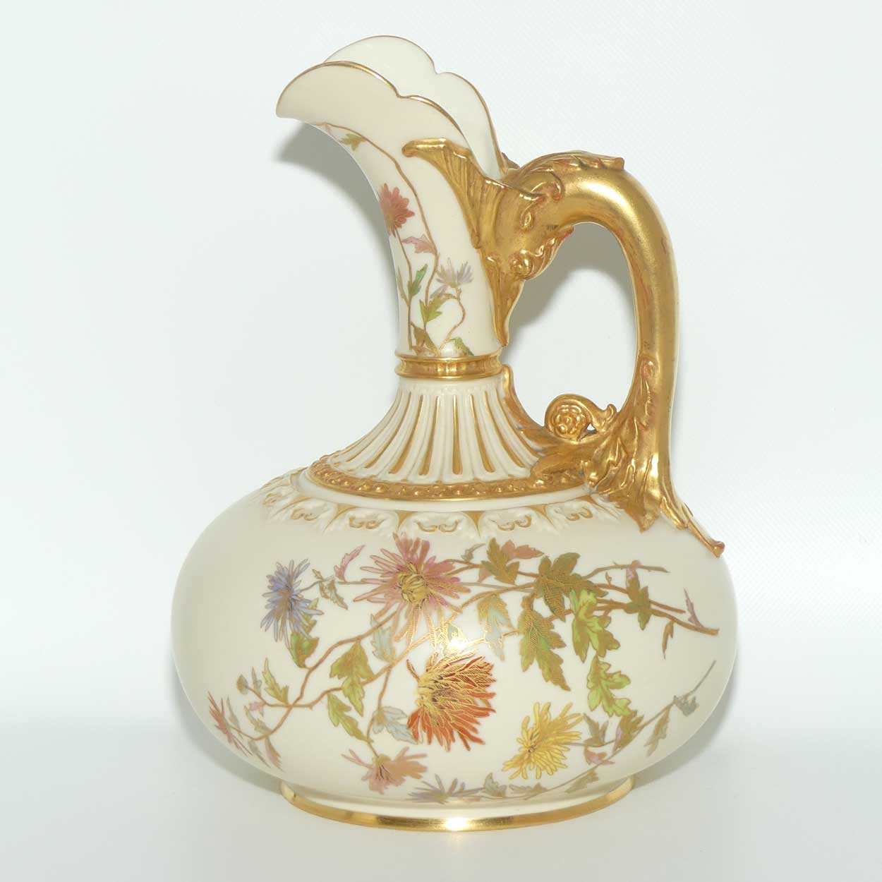 Royal Worcester Blush Ivory hand painted bulbous jug with dolphin handle (Larger)