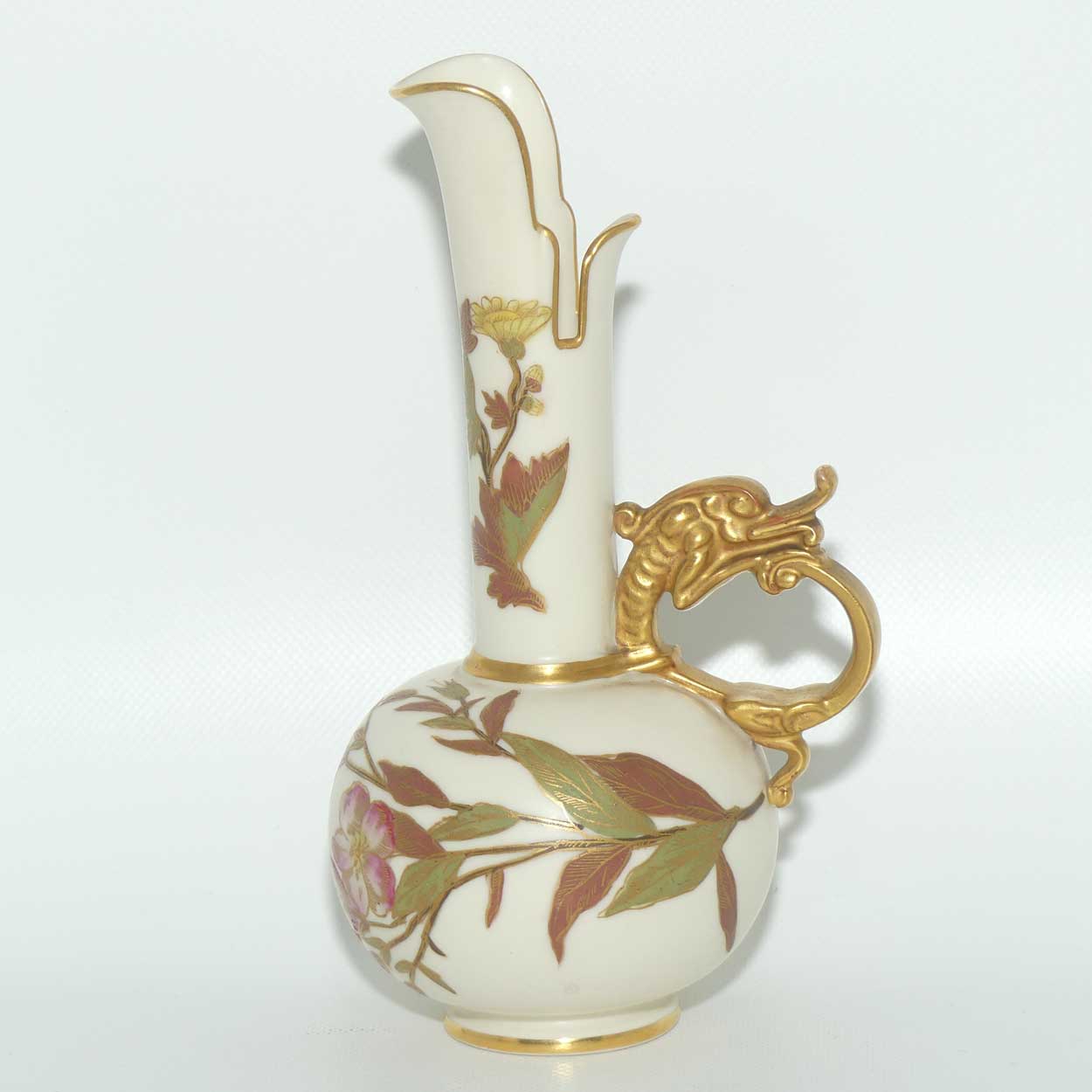 Royal Worcester Blush Ivory hand painted jug with dragon handle