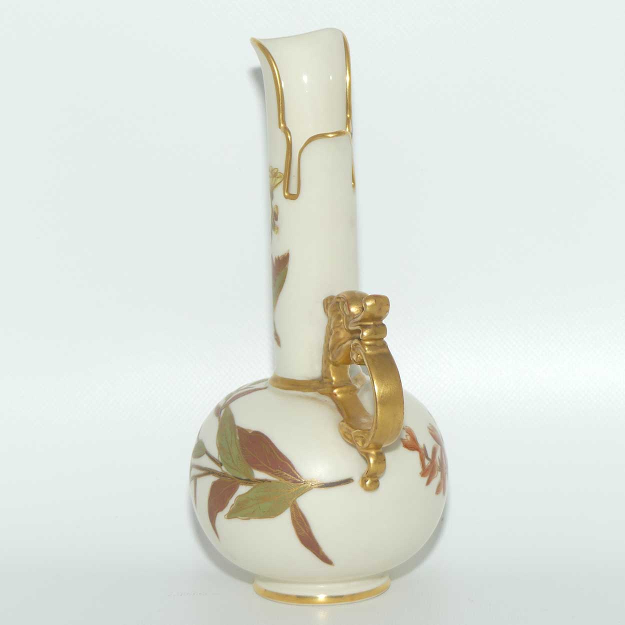 Royal Worcester Blush Ivory hand painted jug with dragon handle
