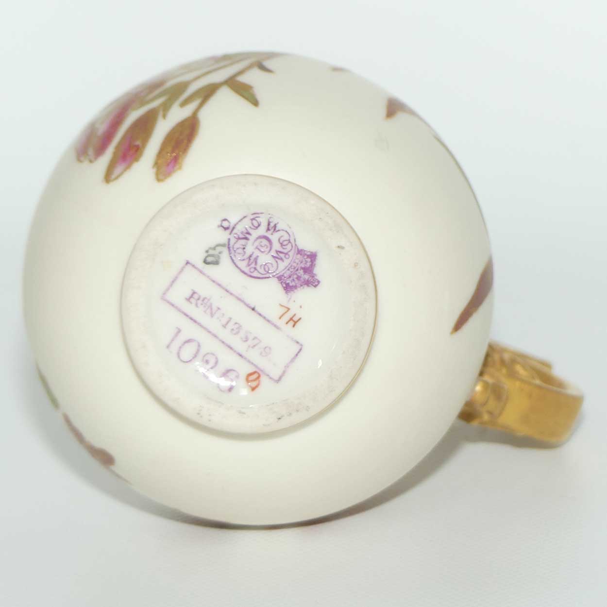 Royal Worcester Blush Ivory hand painted jug with dragon handle