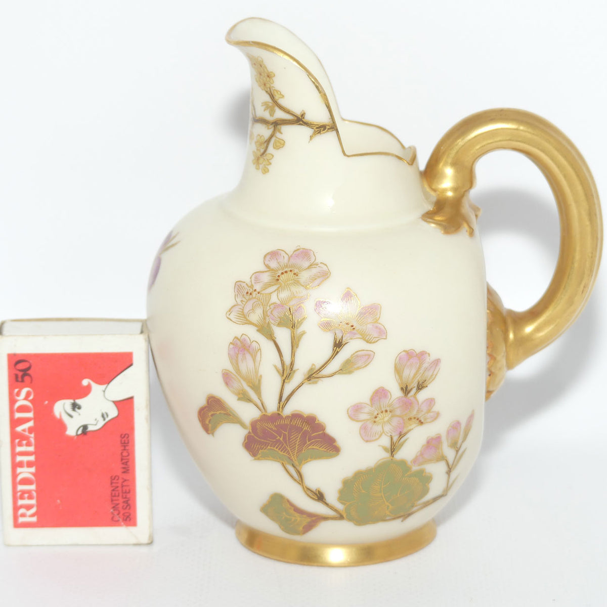 Royal Worcester Blush Ivory hand painted pink floral and foliage very small flatback jug