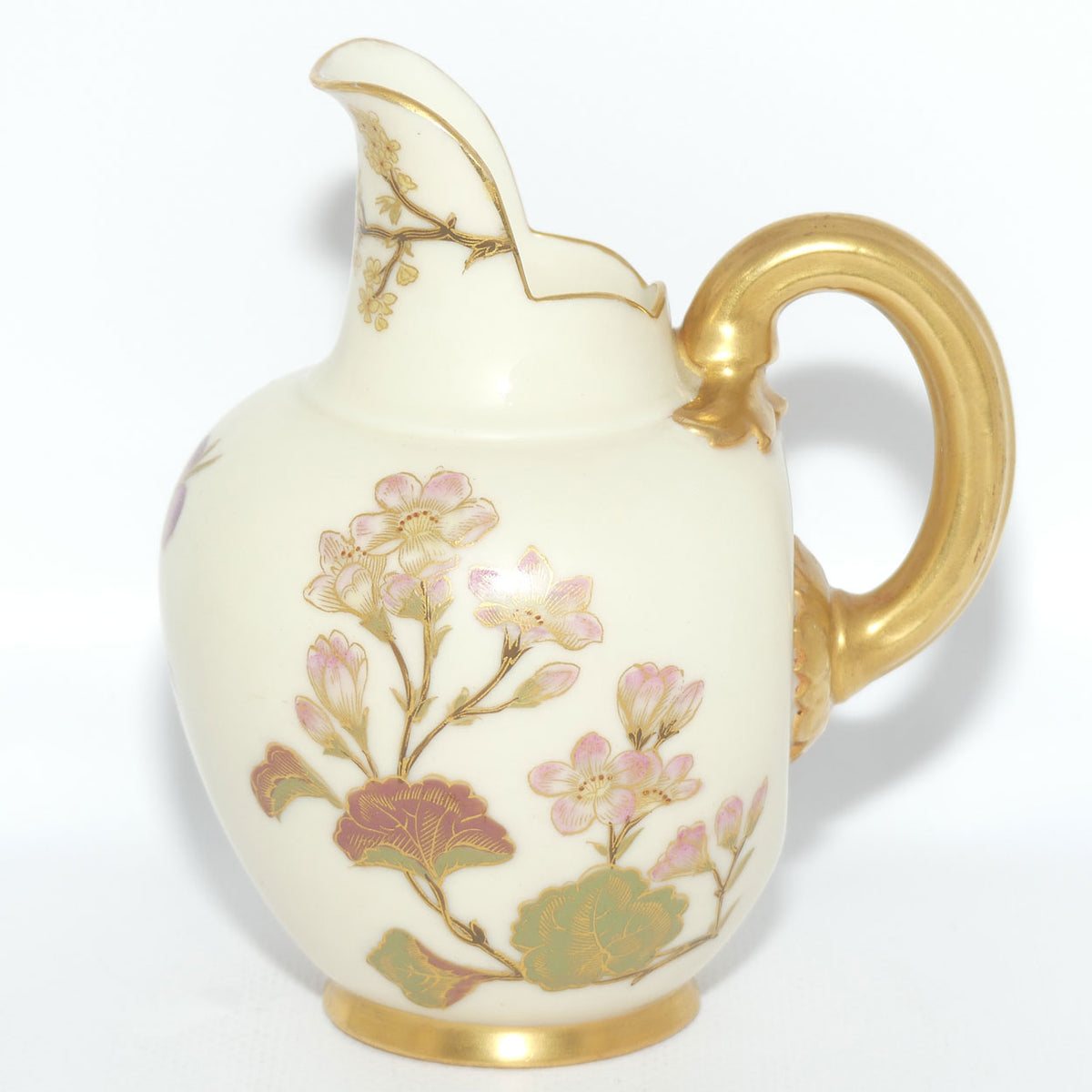 Royal Worcester Blush Ivory hand painted pink floral and foliage very small flatback jug
