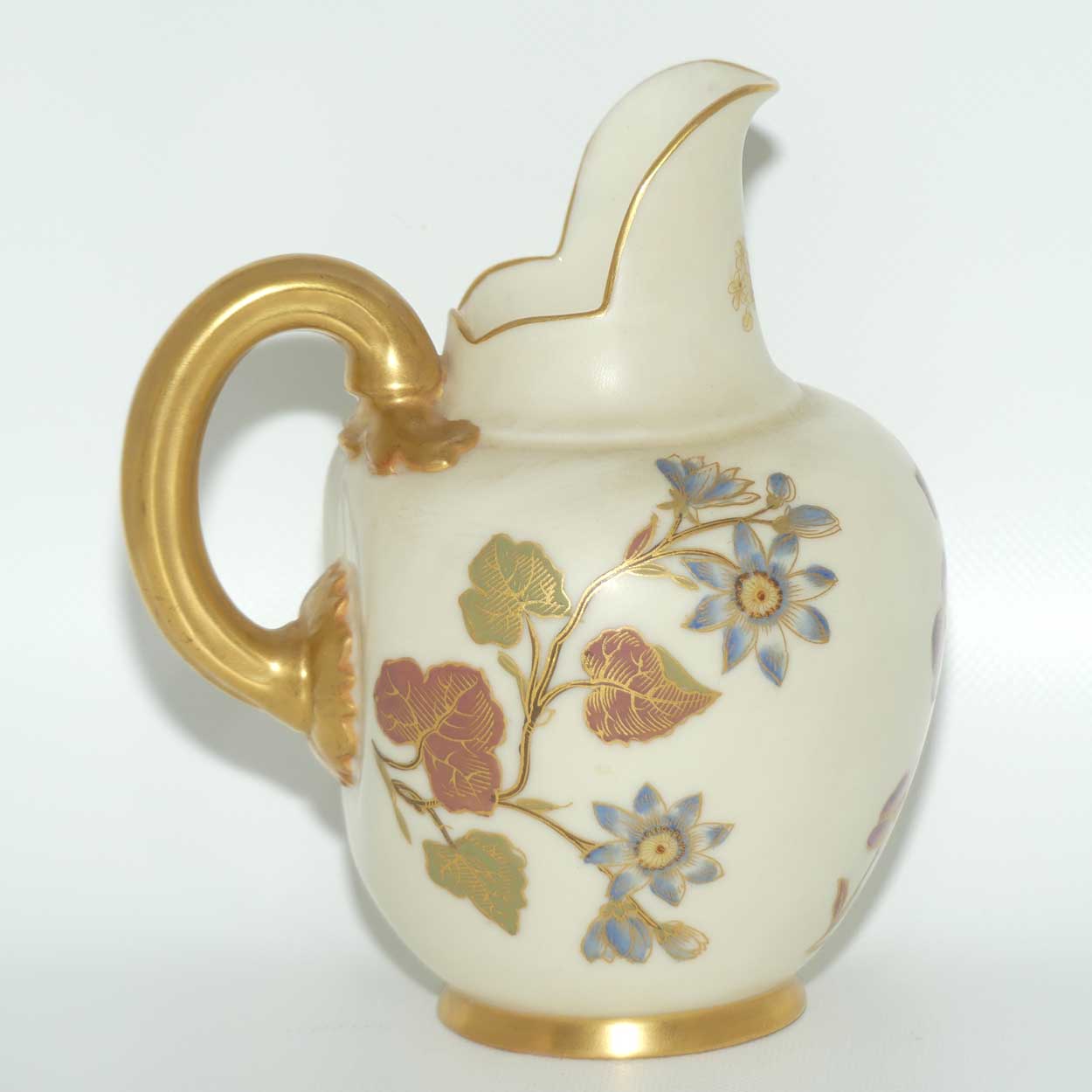 Royal Worcester Blush Ivory hand painted pink floral and foliage very small flatback jug