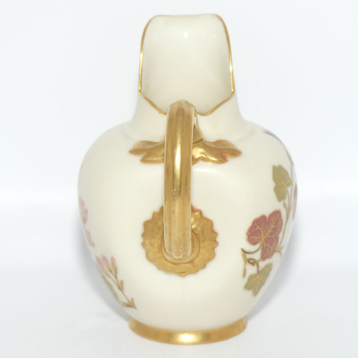 Royal Worcester Blush Ivory hand painted pink floral and foliage very small flatback jug