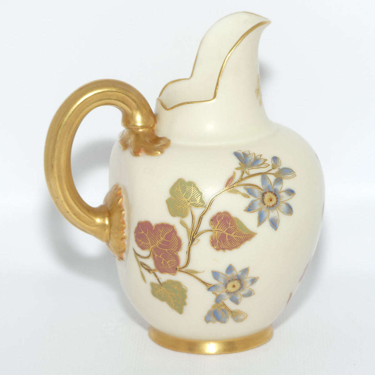 Royal Worcester Blush Ivory hand painted pink floral and foliage very small flatback jug