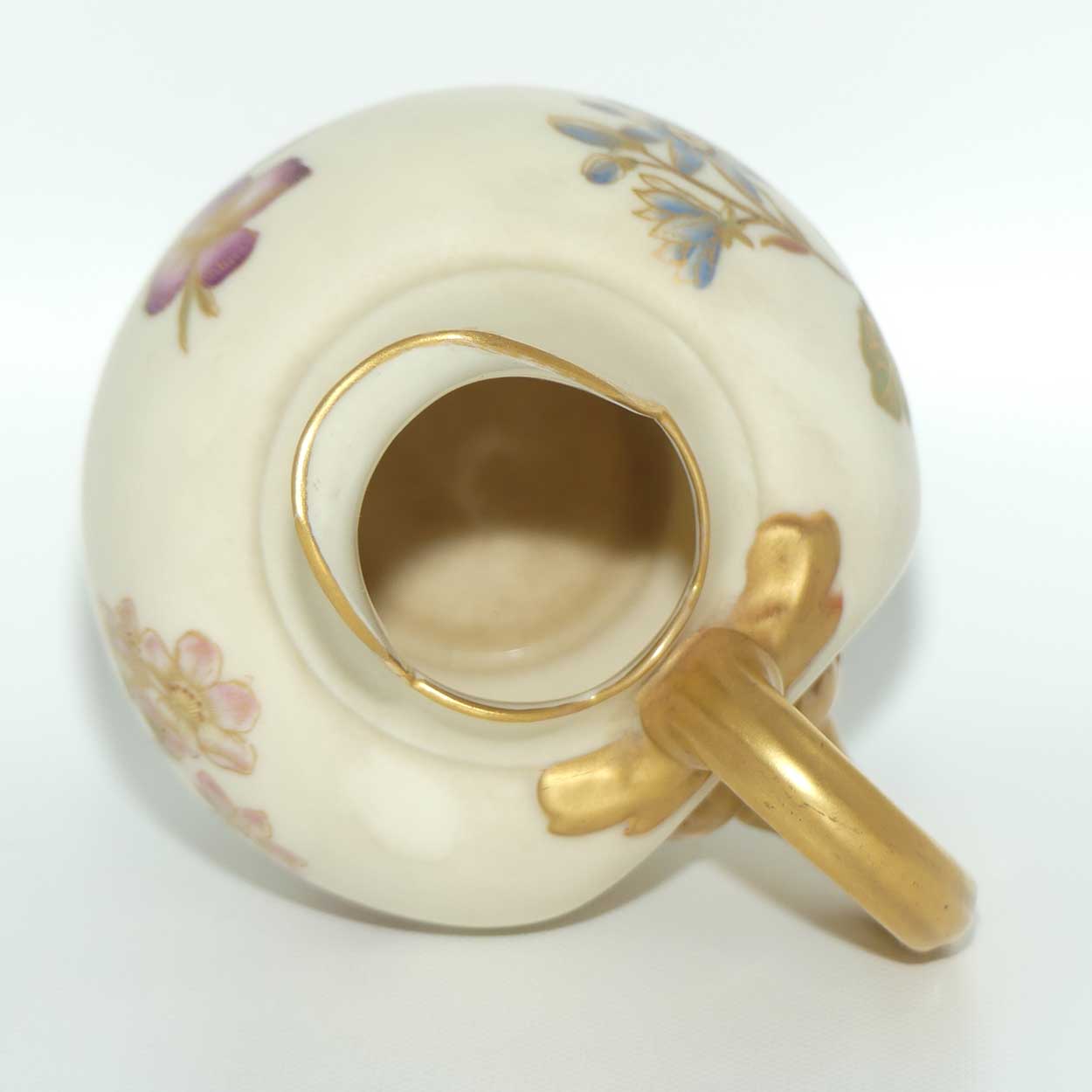 Royal Worcester Blush Ivory hand painted pink floral and foliage very small flatback jug