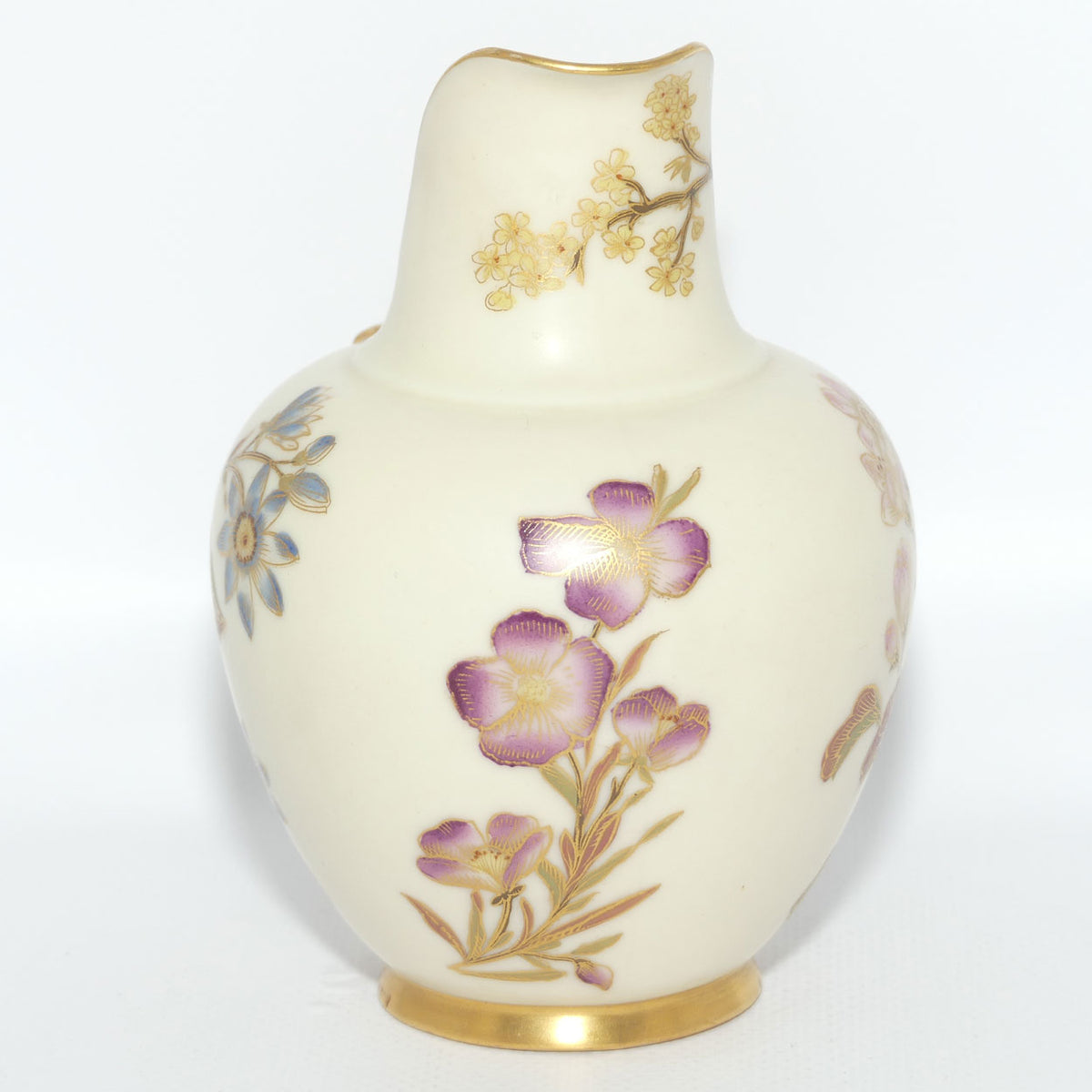 Royal Worcester Blush Ivory hand painted pink floral and foliage very small flatback jug
