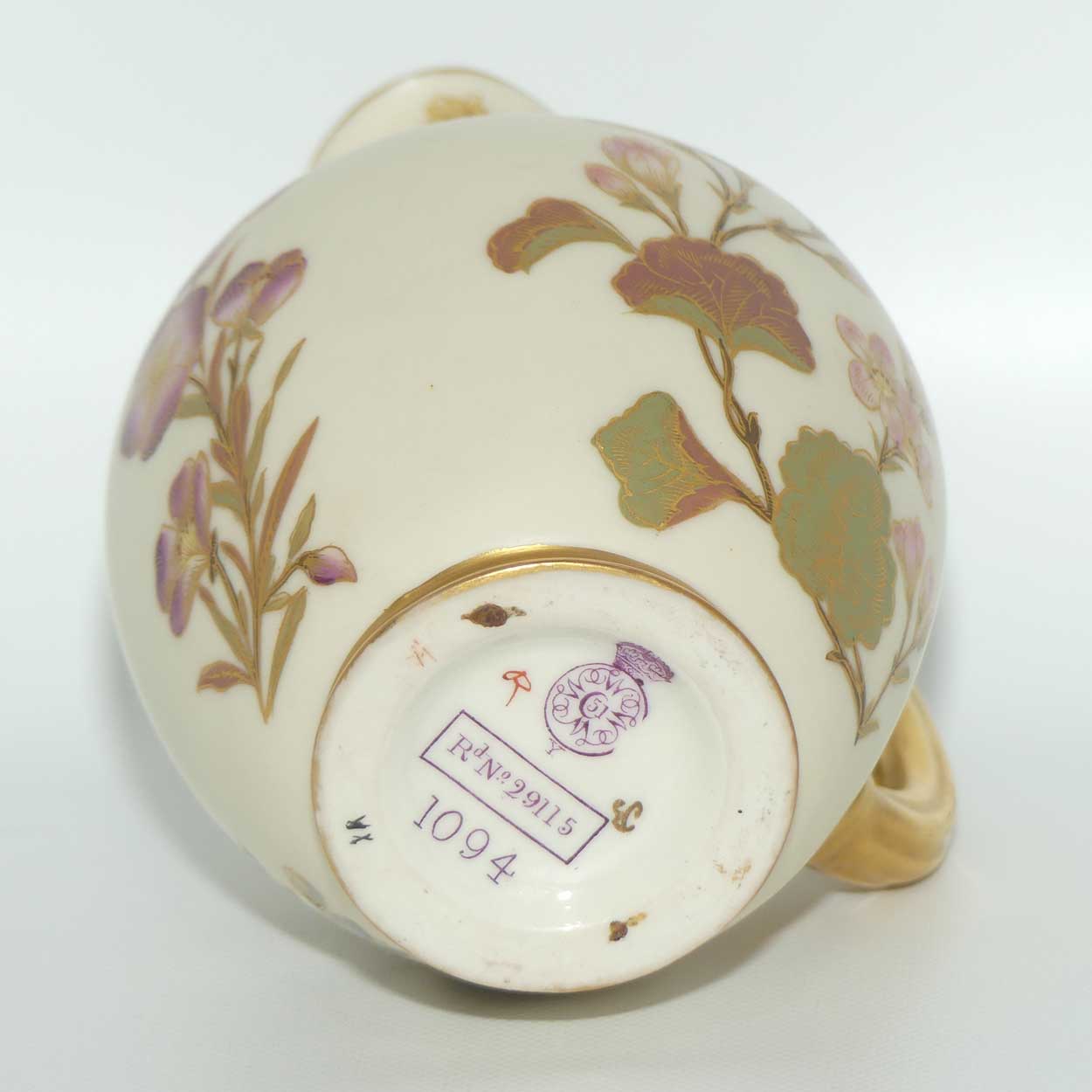 Royal Worcester Blush Ivory hand painted pink floral and foliage very small flatback jug