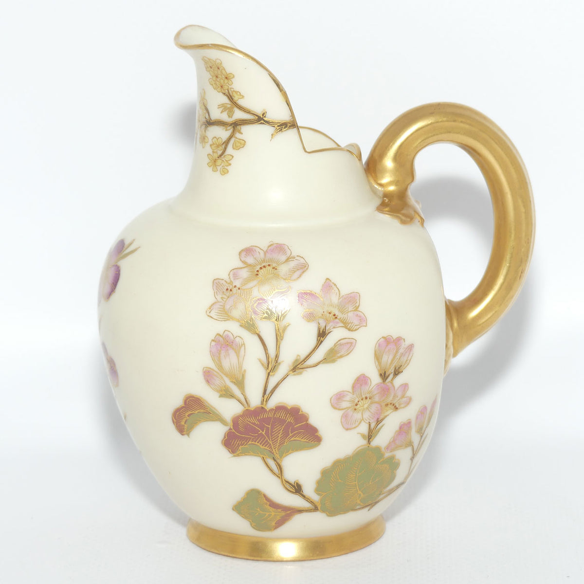 Royal Worcester Blush Ivory hand painted pink floral and foliage very small flatback jug