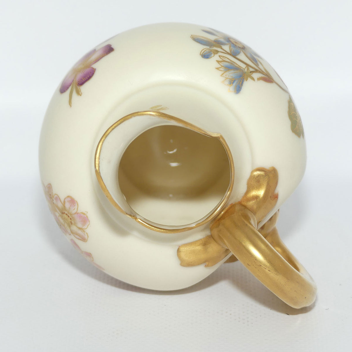 Royal Worcester Blush Ivory hand painted pink floral and foliage very small flatback jug