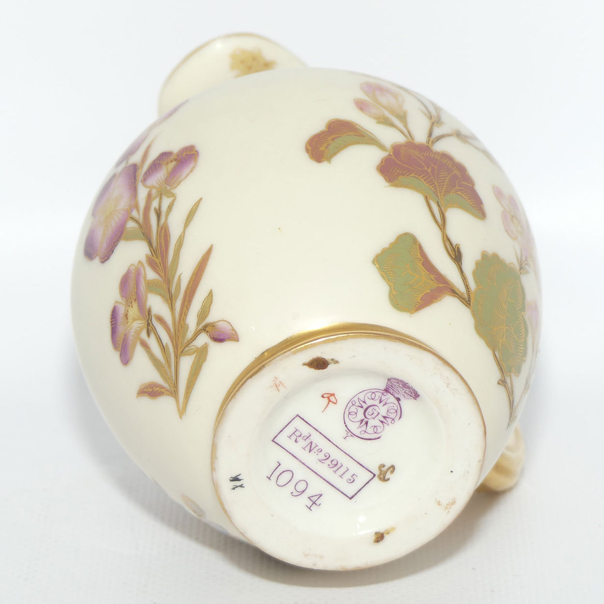 Royal Worcester Blush Ivory hand painted pink floral and foliage very small flatback jug