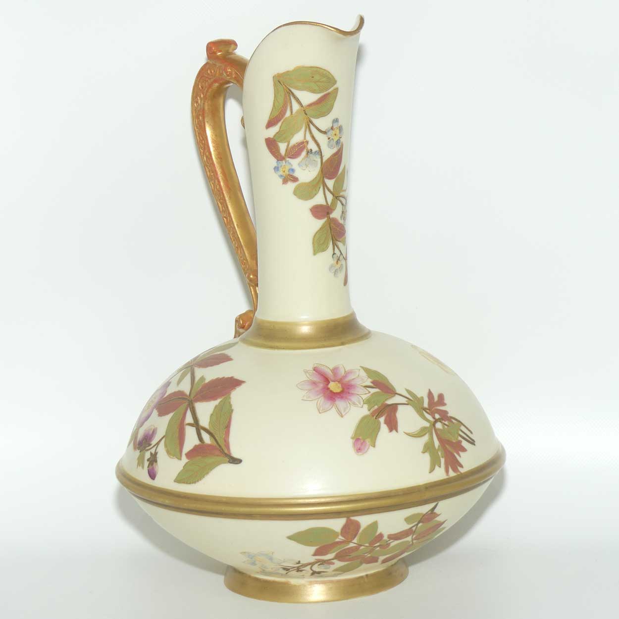 Royal Worcester Blush Ivory hand painted floral tall bulbous jug