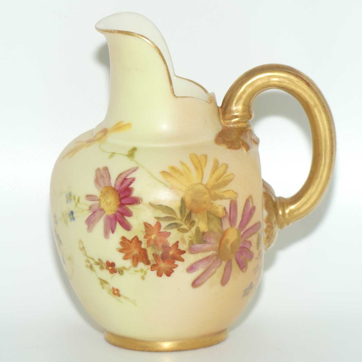 Royal Worcester Blush Ivory hand painted pink daisy very small flatback jug