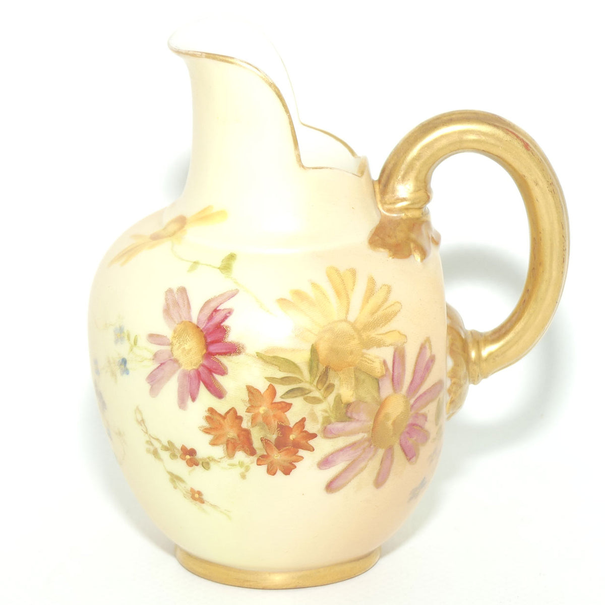 Royal Worcester Blush Ivory hand painted pink daisy very small flatback jug