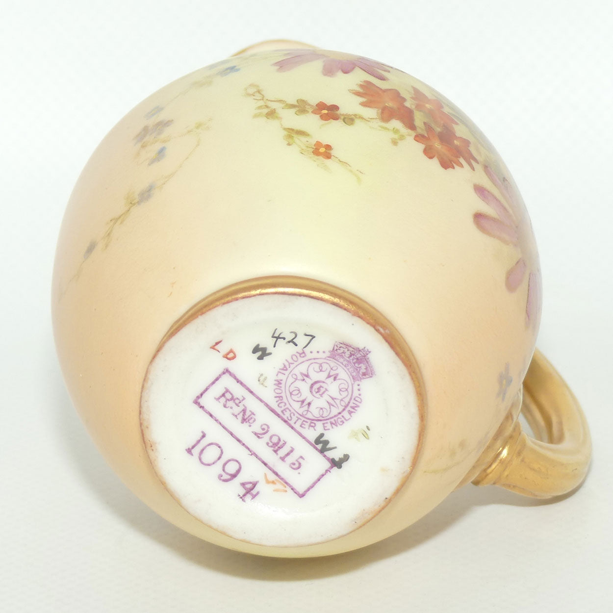 Royal Worcester Blush Ivory hand painted pink daisy very small flatback jug