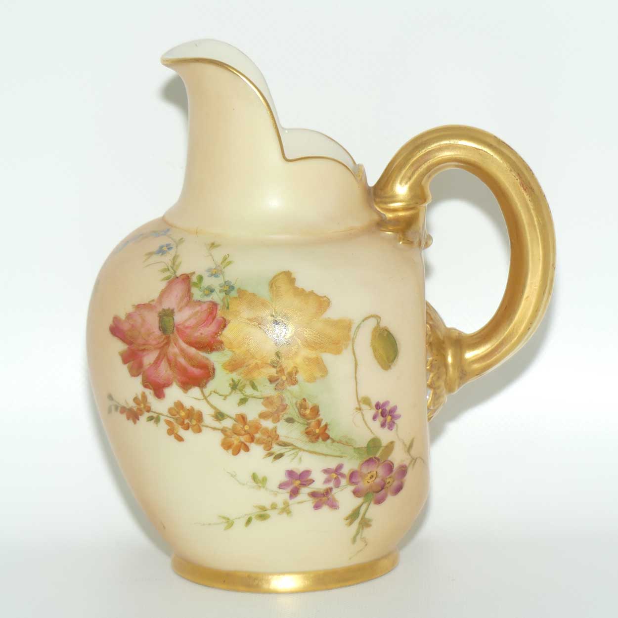 Royal Worcester Blush Ivory hand painted flatback Poppies jug (Small)