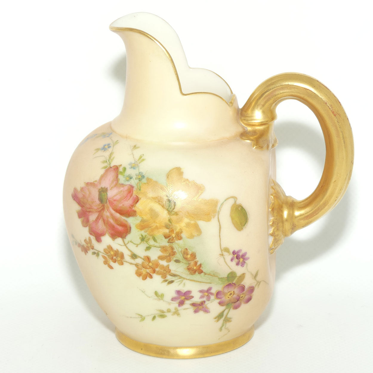 Royal Worcester Blush Ivory hand painted flatback Poppies jug | Small
