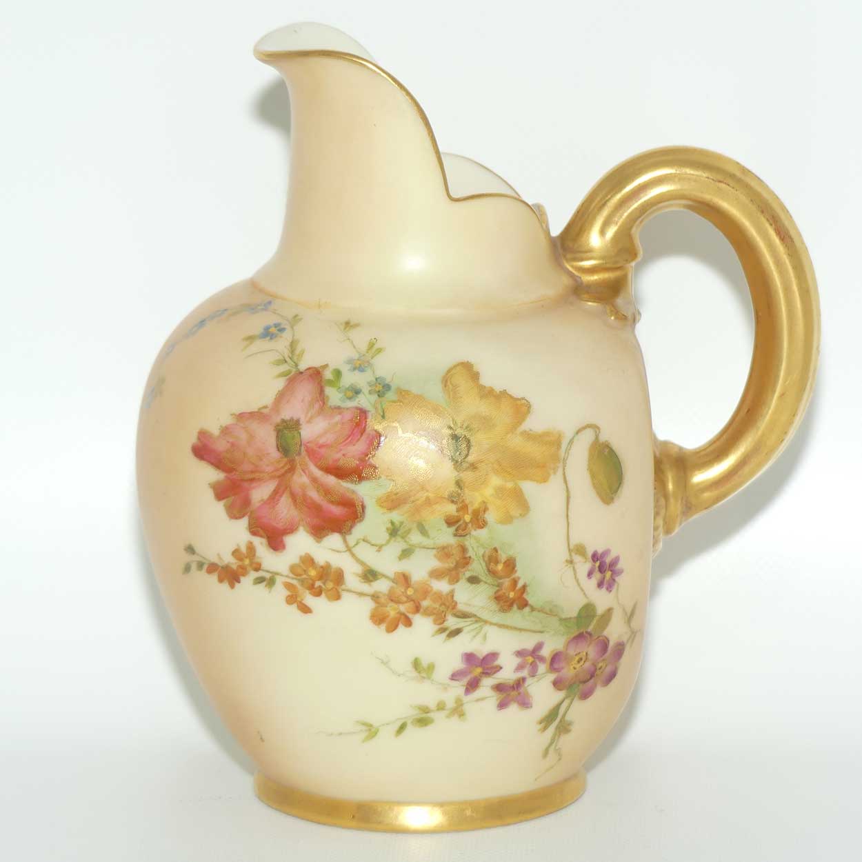 Royal Worcester Blush Ivory hand painted flatback Poppies jug (Small)