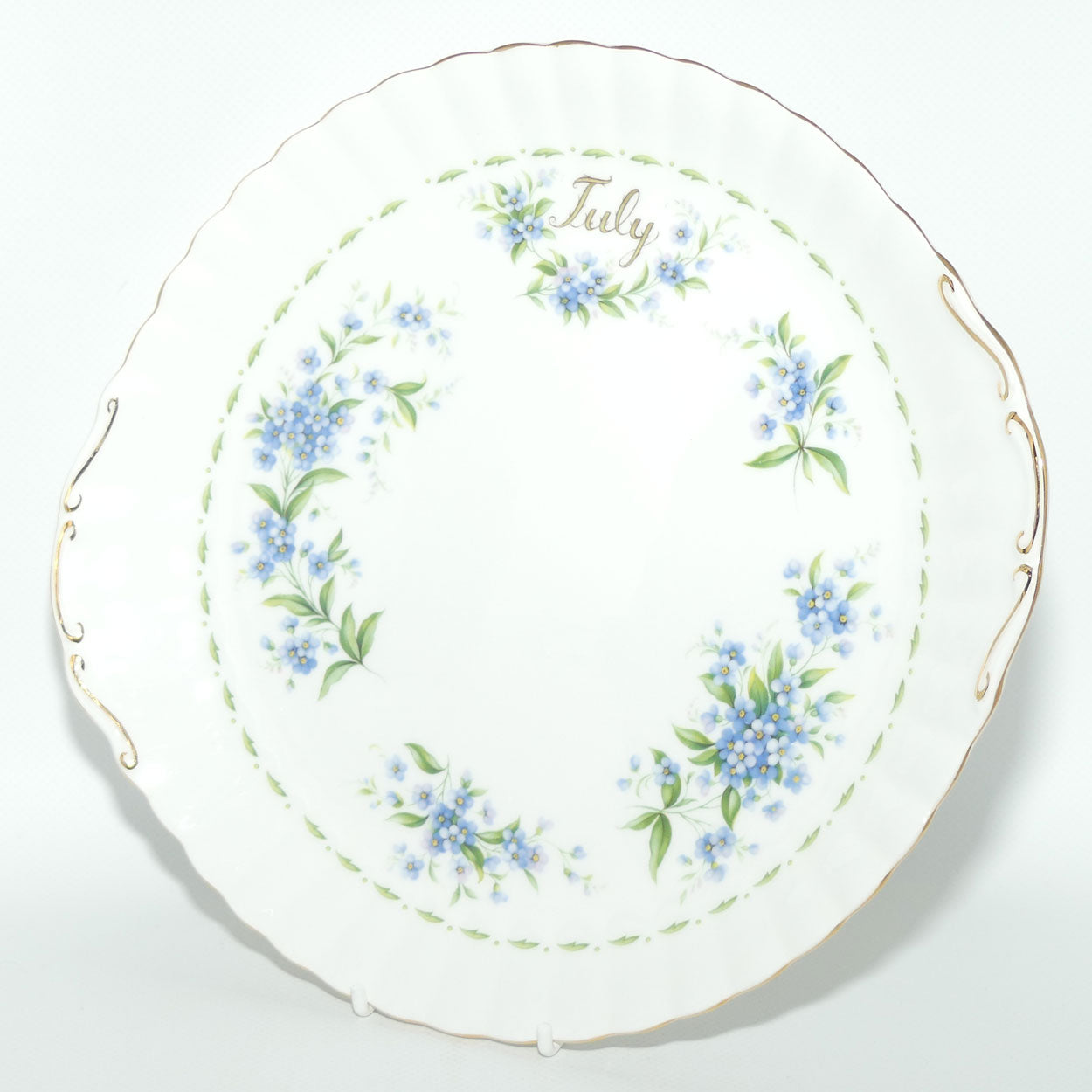 Royal Albert Bone China England | Flower of the Month series | #7 | July Forget me Not tab handle cake plate