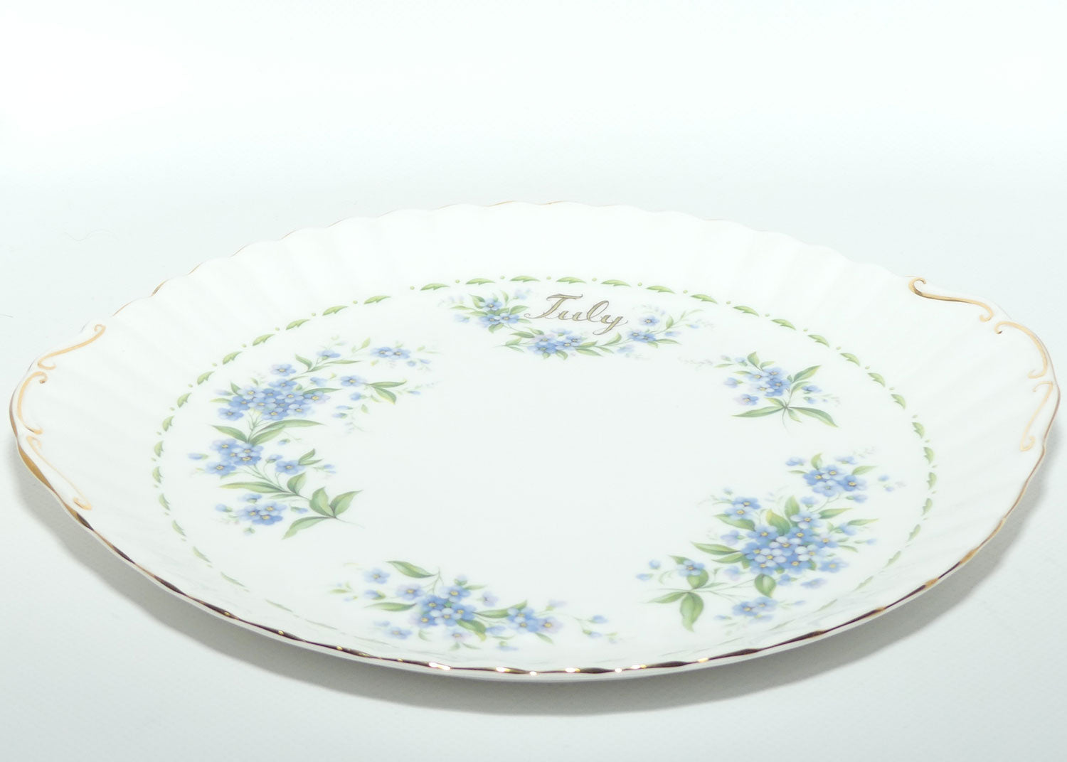 Royal Albert Bone China England | Flower of the Month series | #7 | July Forget me Not tab handle cake plate