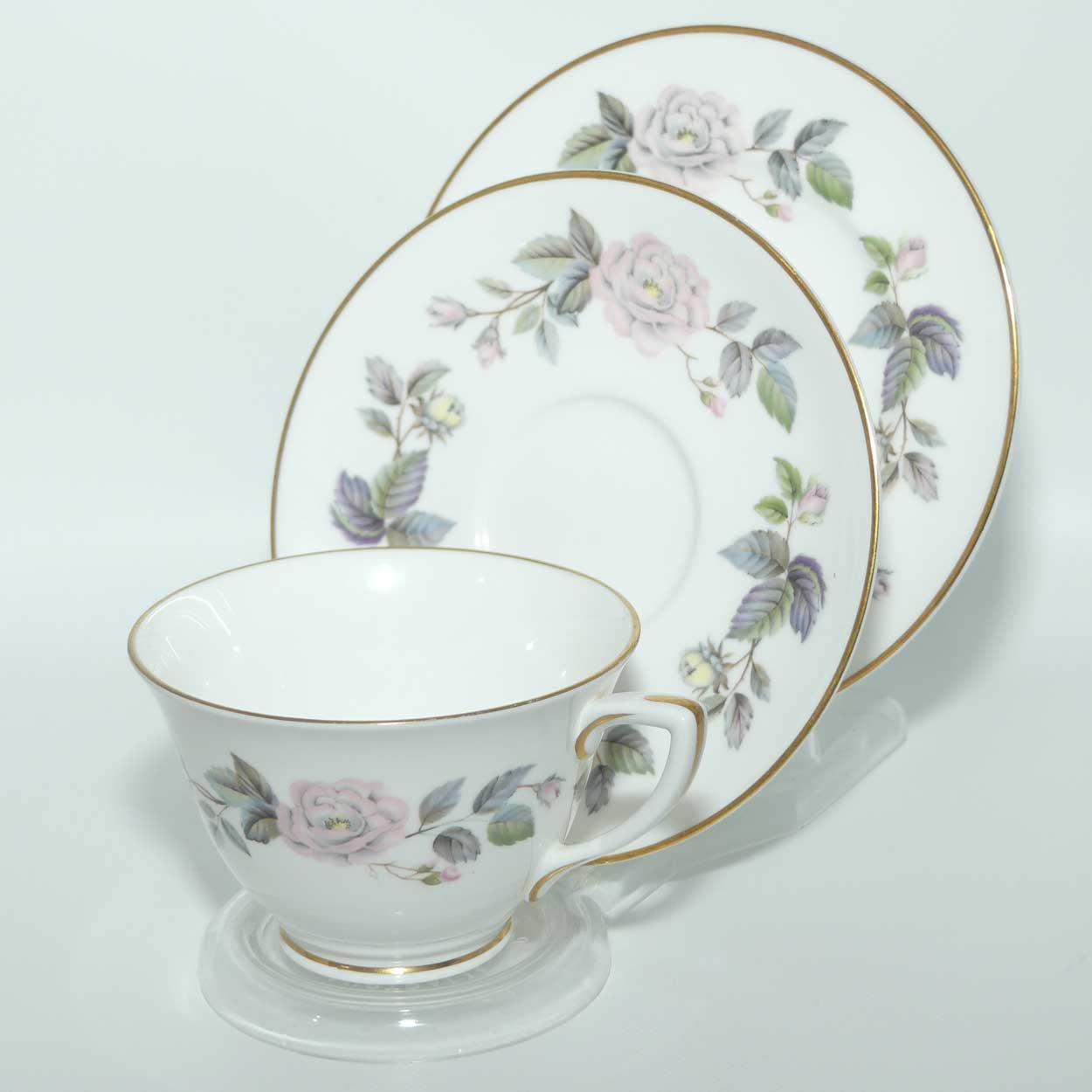 Royal Worcester June Garland tea trio