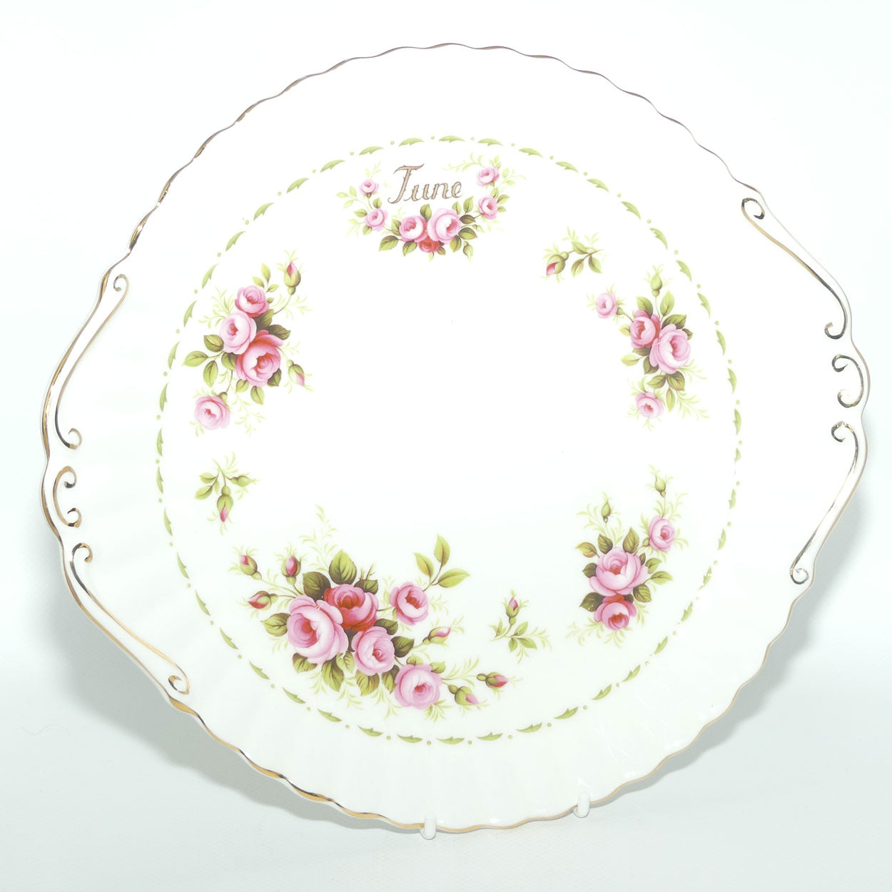 Royal Albert Bone China England | Flower of the Month series | #6 | June Roses tab handle cake plate