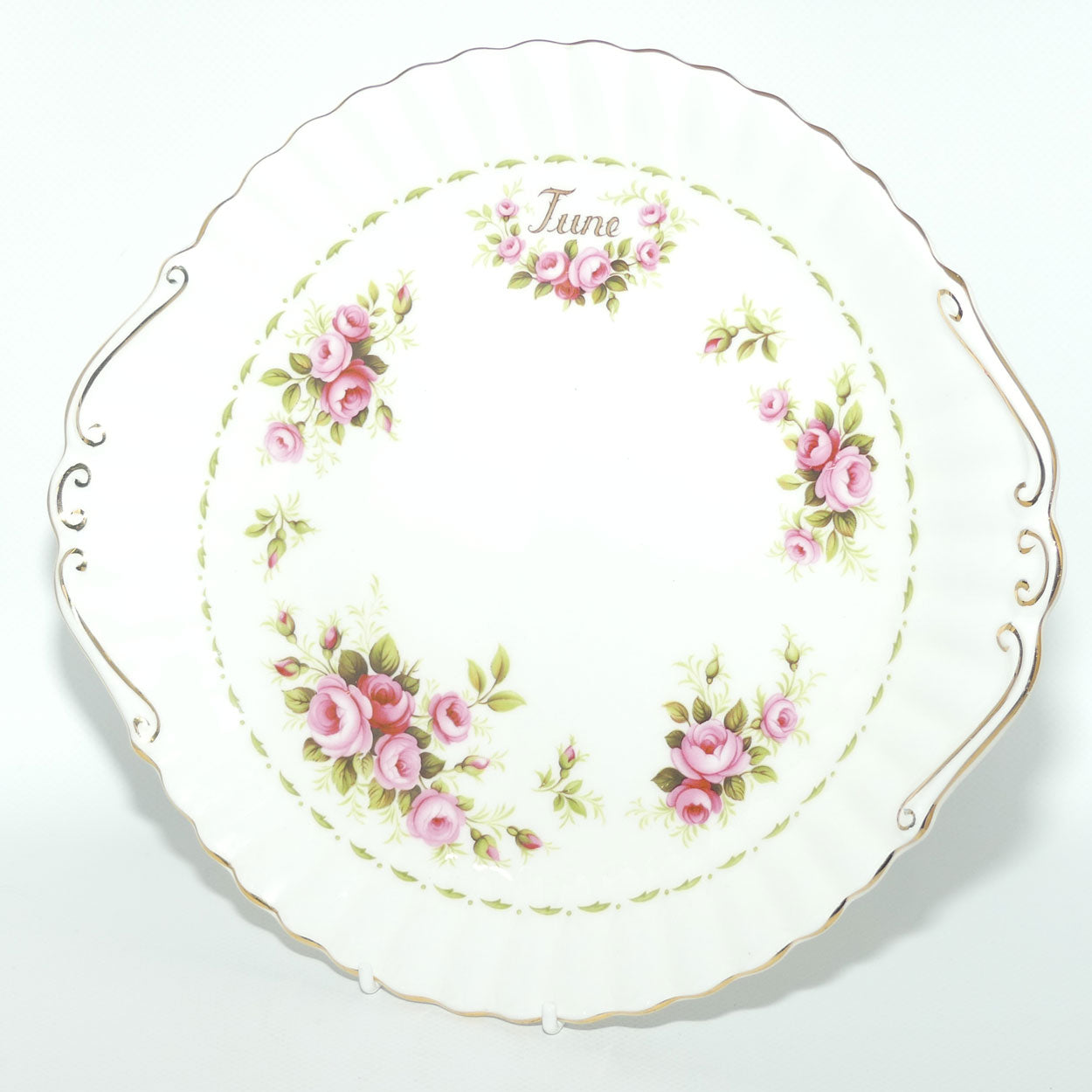 Royal Albert Bone China England | Flower of the Month series | #6 | June Roses tab handle cake plate