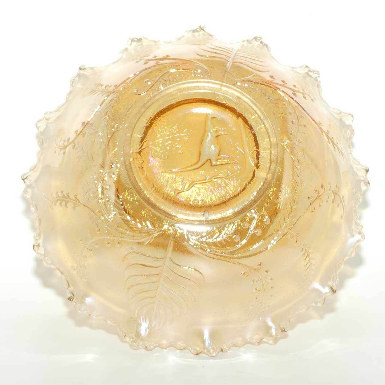 Australian Carnival Glass | Marigold Kangaroo Master Bowl | RD 4696