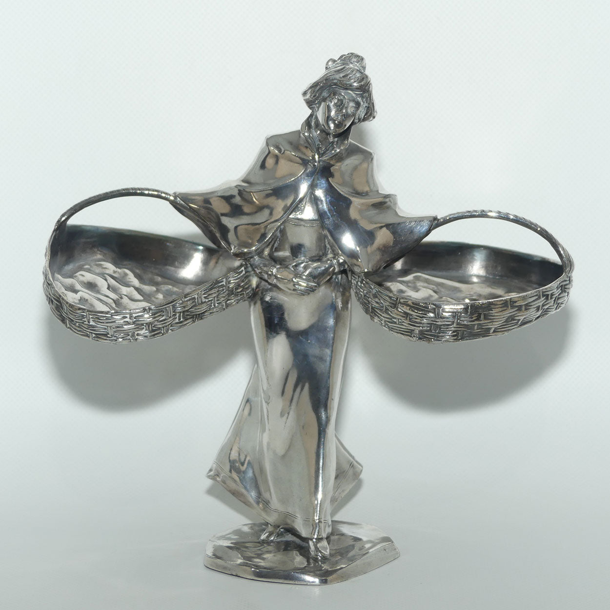 Jugendstil JP Kayser Silver Plated figure of Woman with Baskets c.1910