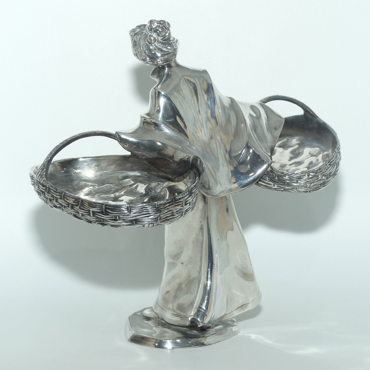 Jugendstil JP Kayser Silver Plated figure of Woman with Baskets c.1910