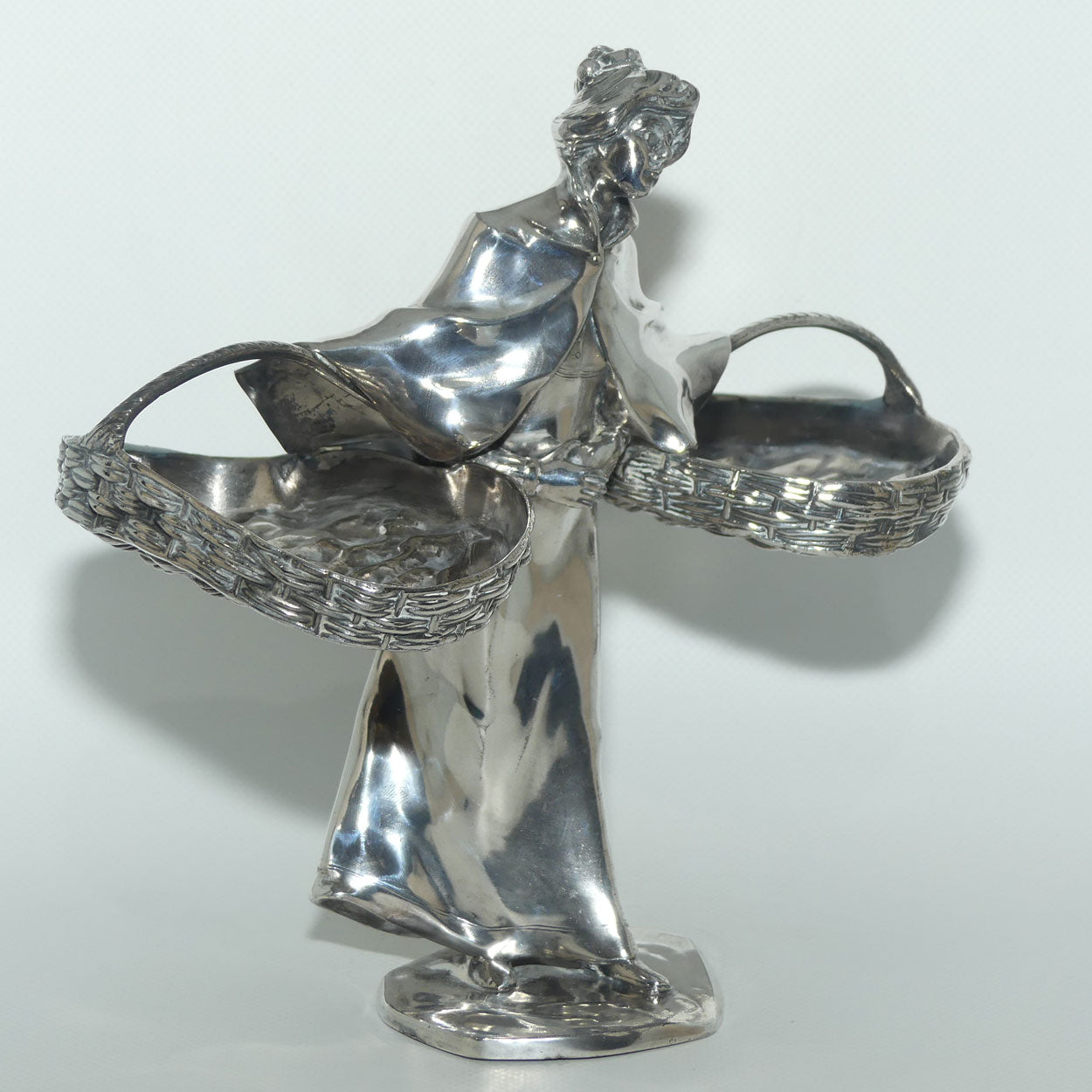 Jugendstil JP Kayser Silver Plated figure of Woman with Baskets c.1910