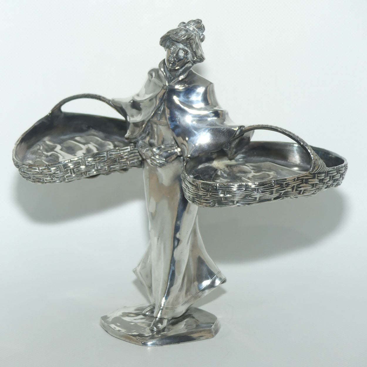Jugendstil JP Kayser Silver Plated figure of Woman with Baskets c.1910