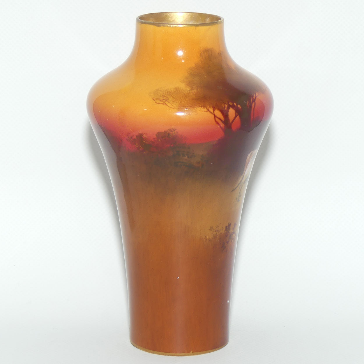 Royal Doulton hand painted & gilt Cattle unusual shape vase (Kelsall)