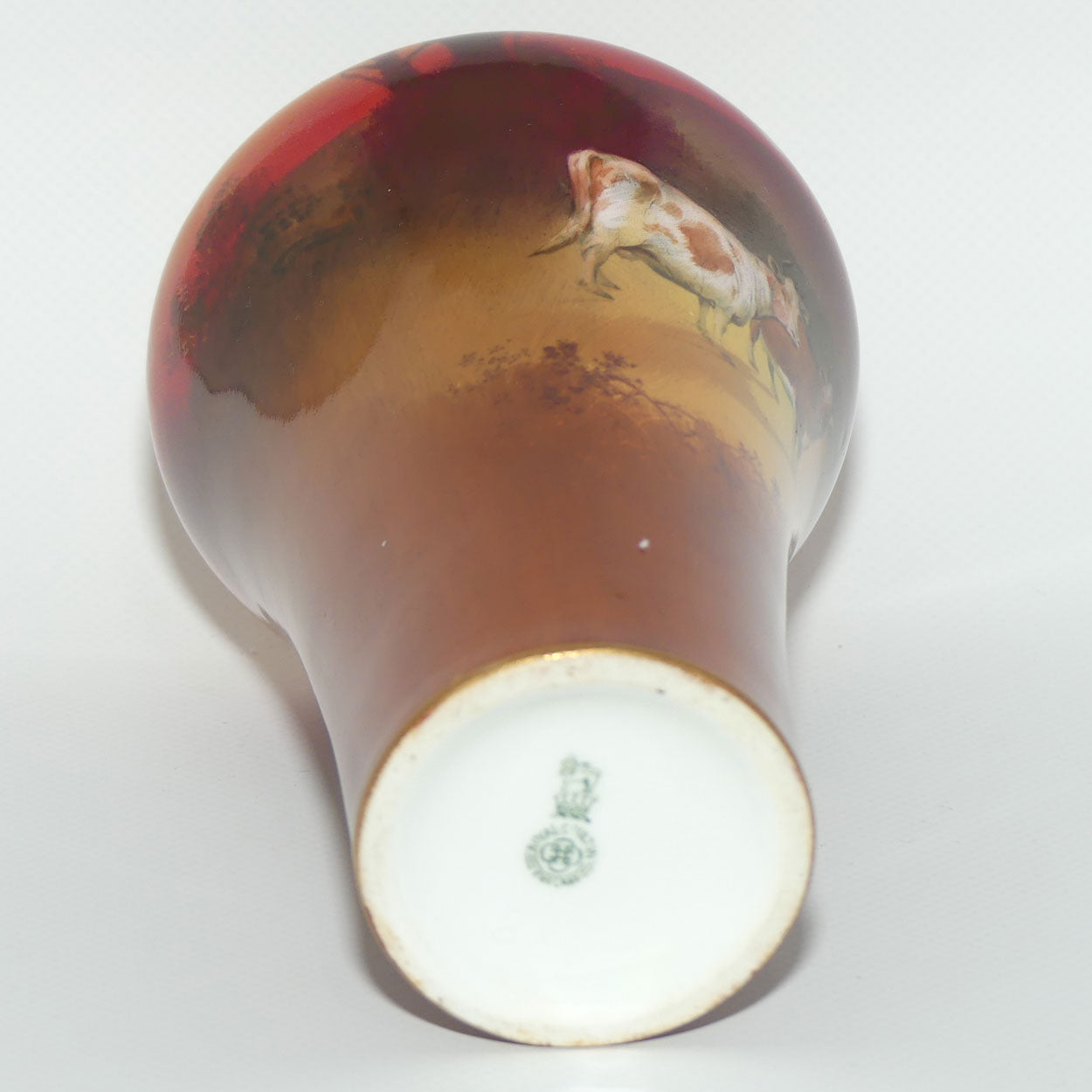 Royal Doulton hand painted & gilt Cattle unusual shape vase (Kelsall)