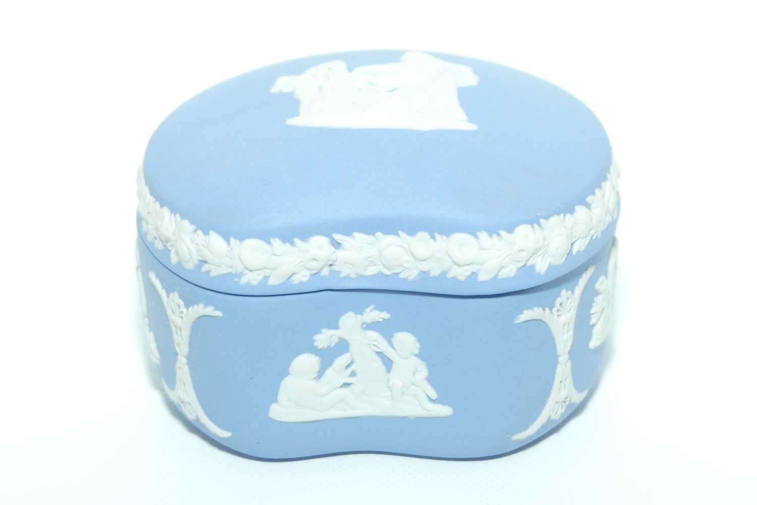 Wedgwood Jasper | White on Pale Blue | Maidens and Cherub Bean Shape trinket | #1