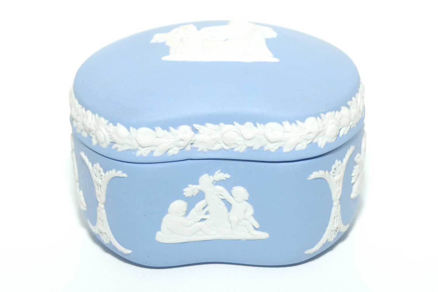 Wedgwood Jasper | White on Pale Blue | Maidens and Cherub Bean Shape trinket | #1